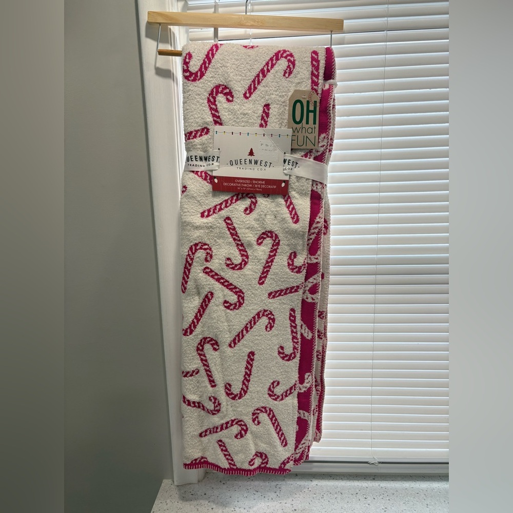 Pink Candy Cane Holiday Throw Blanket